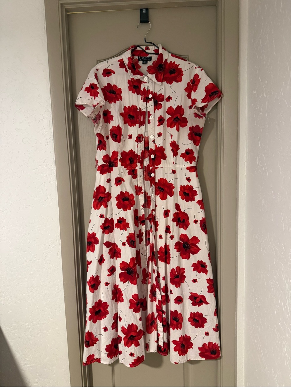 Studio Red Floral Button-Front Midi Dress on White